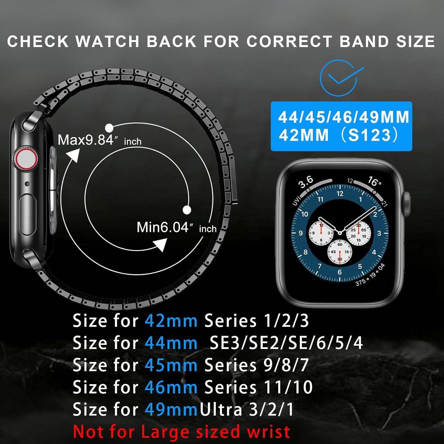 Stainless Steel Strap Compatible with Apple Watch Series 10 49mm Adjustable
