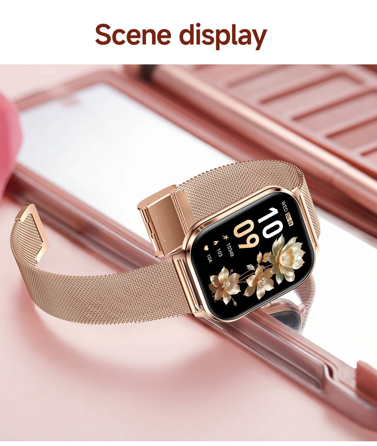 Women Smart Watch 1.82″ HD Touch Screen Bluetooth Call IP68 Waterproof Rose Gold