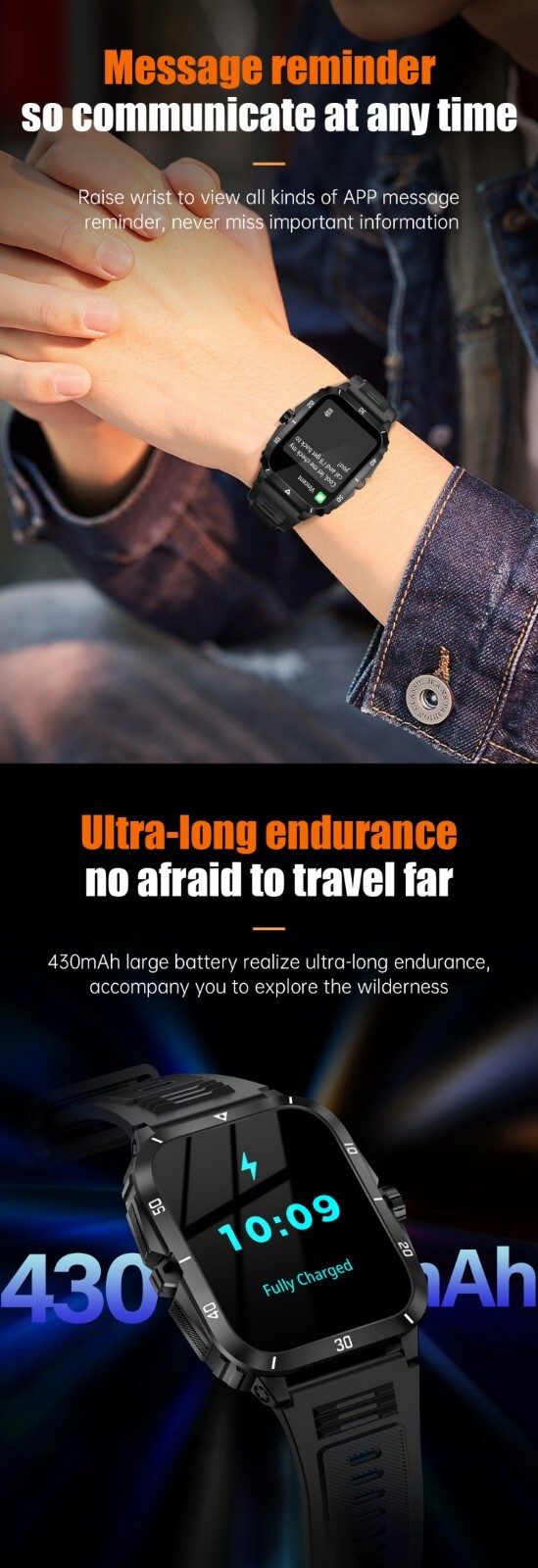 Smart Watch with 1.96″ IPS Full Touch Screen, IP67 Waterproof, Fitness Tracker