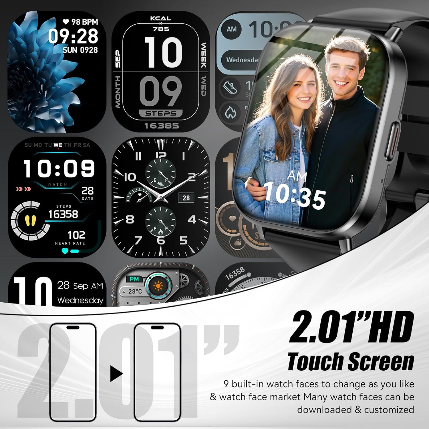Smart Watch with 2.01″ HD Touchscreen, Bluetooth Calling, 120+ Sports Modes, 24/