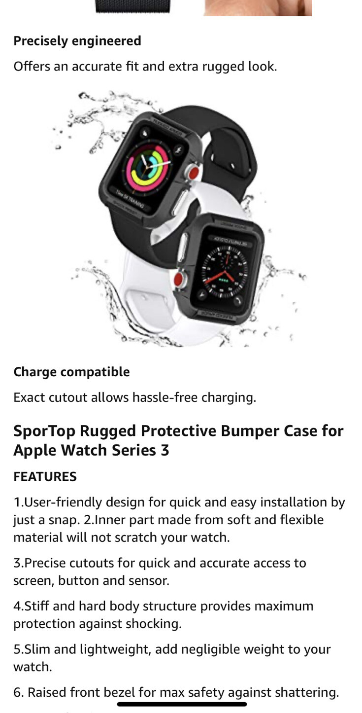 SporTop Compatible Apple Watch Case, 42mm, Shock Proof, Shatter Resistant, Black