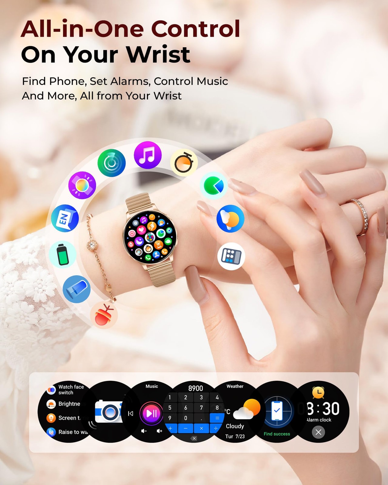 Iaret Smart Watch for Women, 1.27″ HD Fitness Tracker with 4 Bands & Necklace…