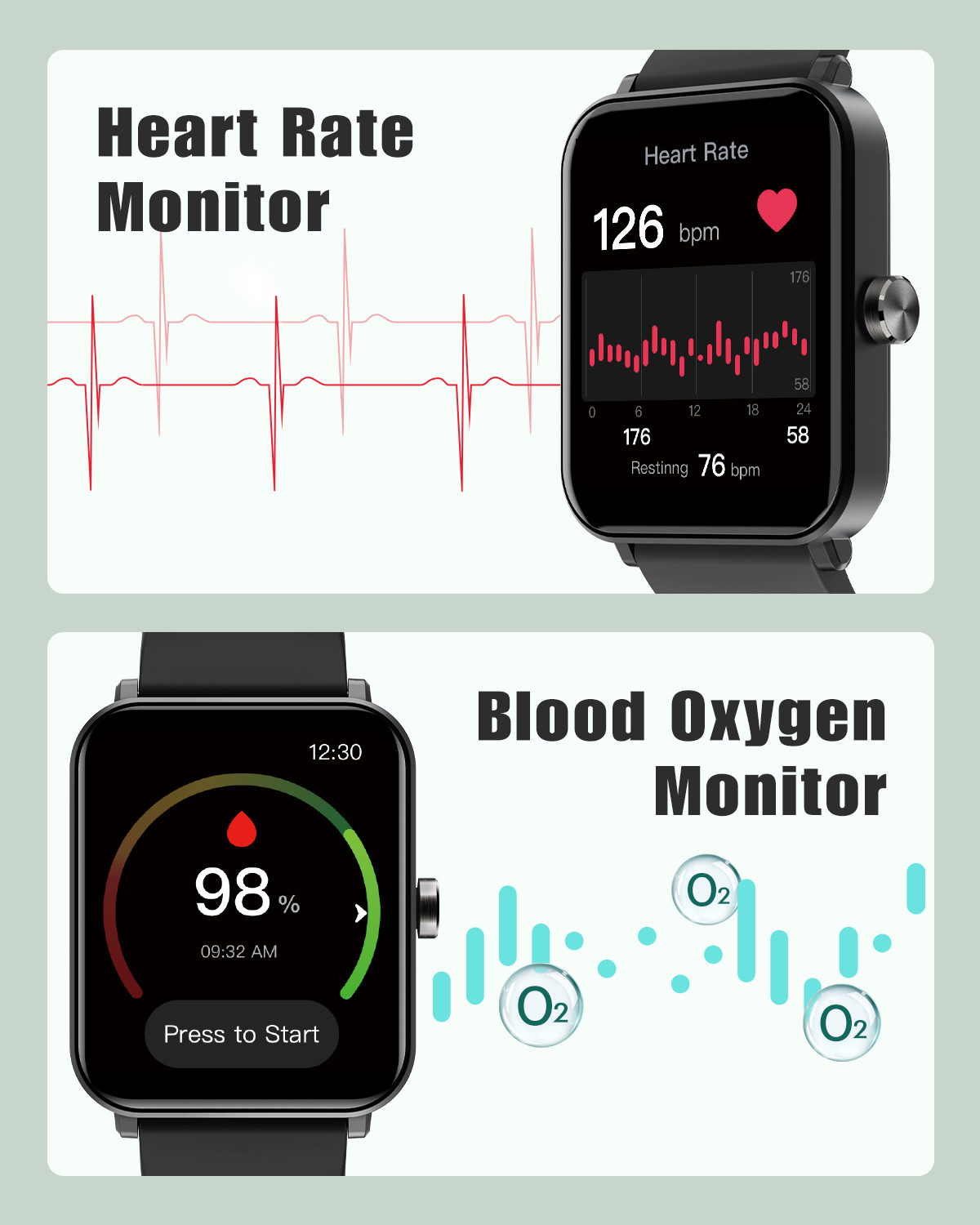 Smart Watch for Men Women with Heart Rate Blood Oxygen Monitor for IOS Android