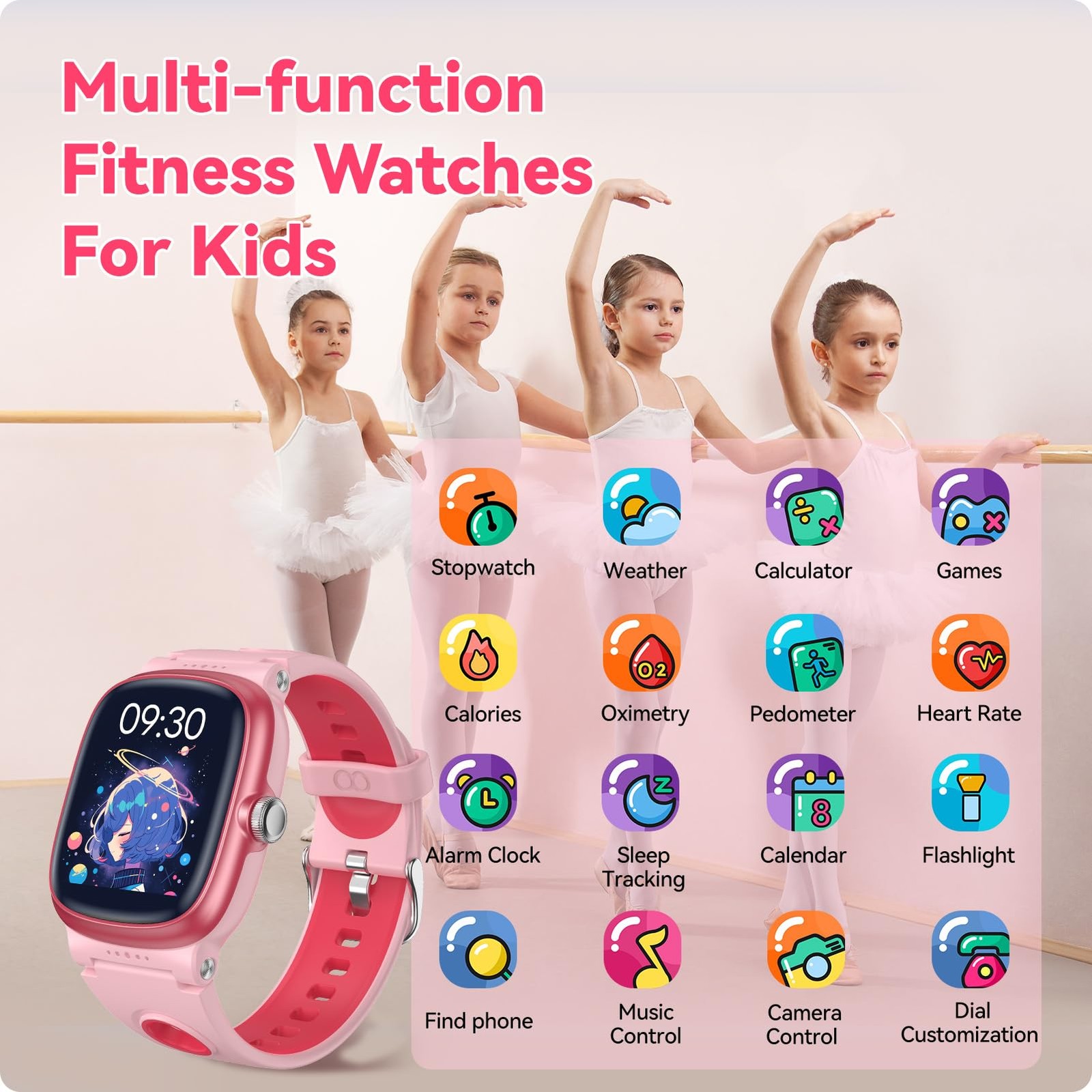 for with Heart Rate Sleep Monitor, Games/Alarm/IP68 Waterproof for Boys Girls…