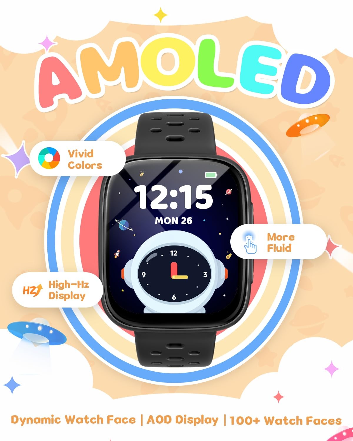 TIKTIKY BW03 Smart Watch Kids 1.83″ AMOLED Screen Pedometer Heart Rate Sleep