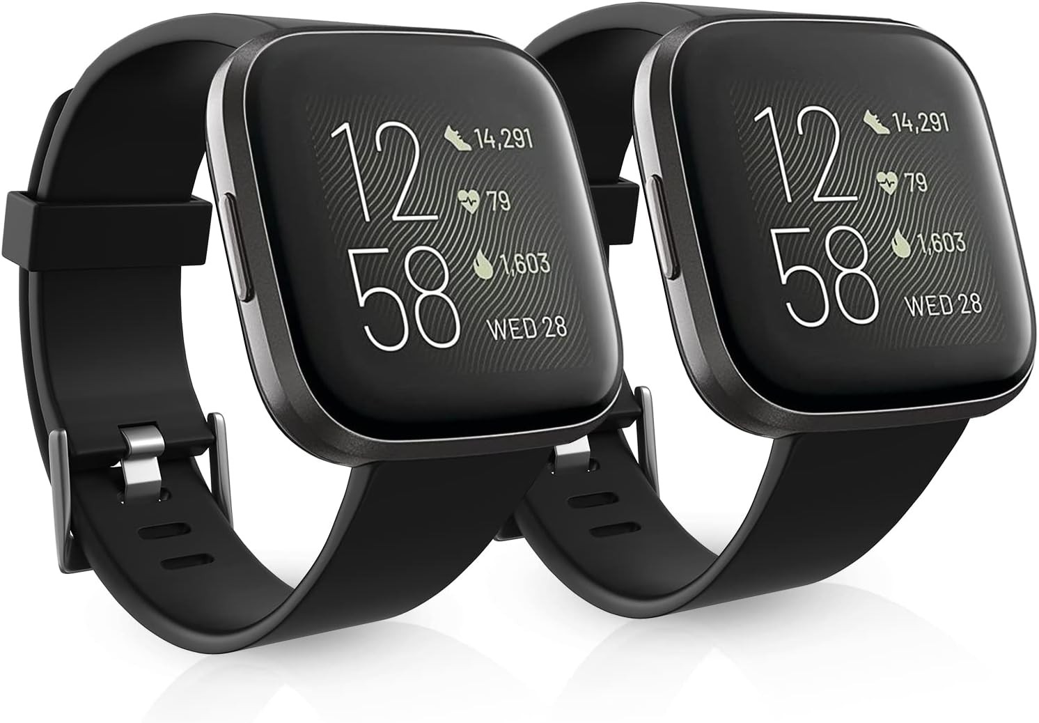 Waterproof 2 Pack Bands for Fitbit Versa 2, Large 7.1”-8.7”, Black Color