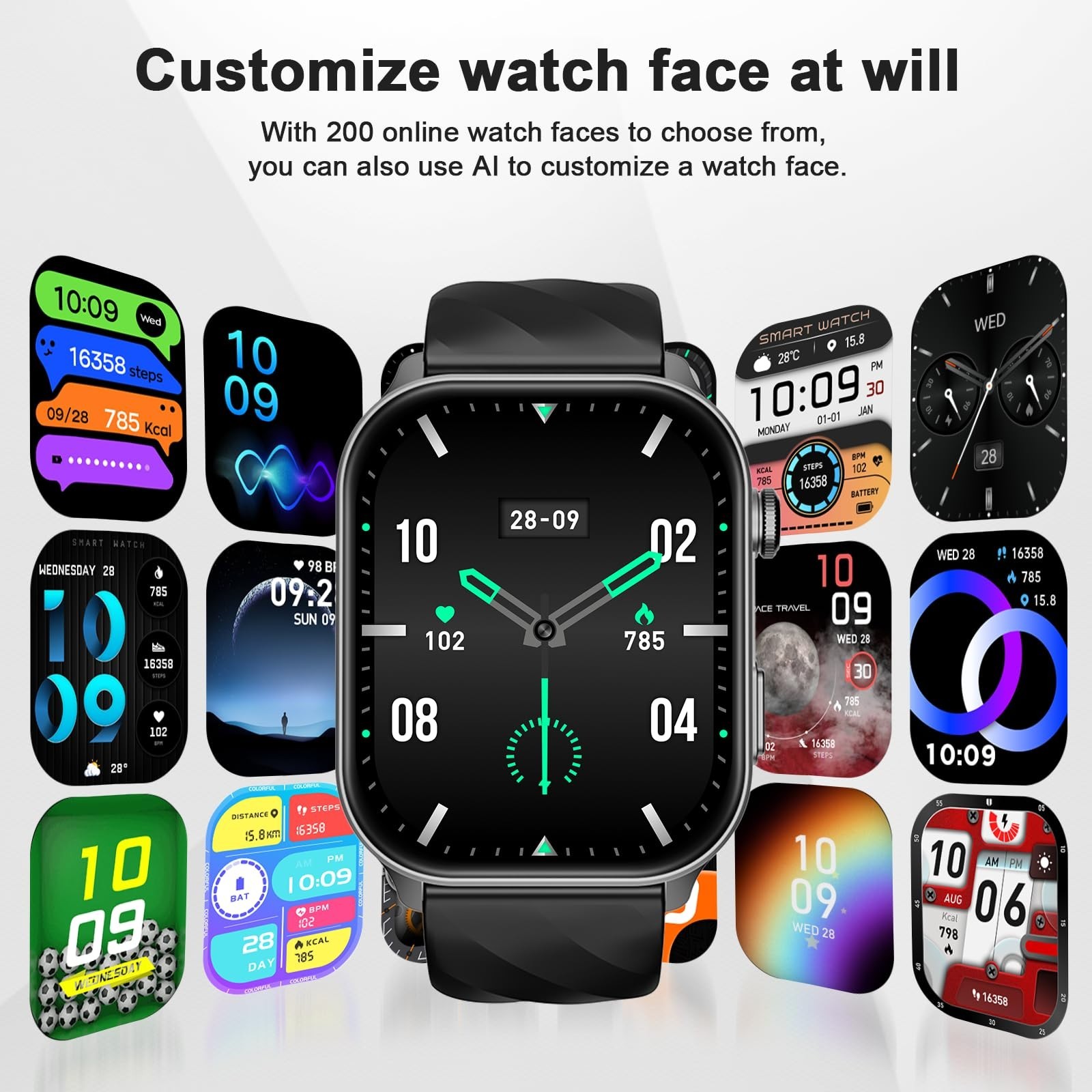 GPS Smartwatch for Men & Women, 2.01″ Fitness Tracker, Calls, 110+ Sports Modes,