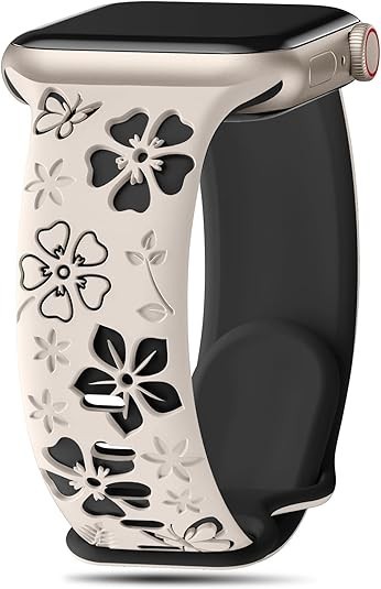 Soft Silicone Floral Engraved Band for Apple Watch 40mm 44mm Compatible