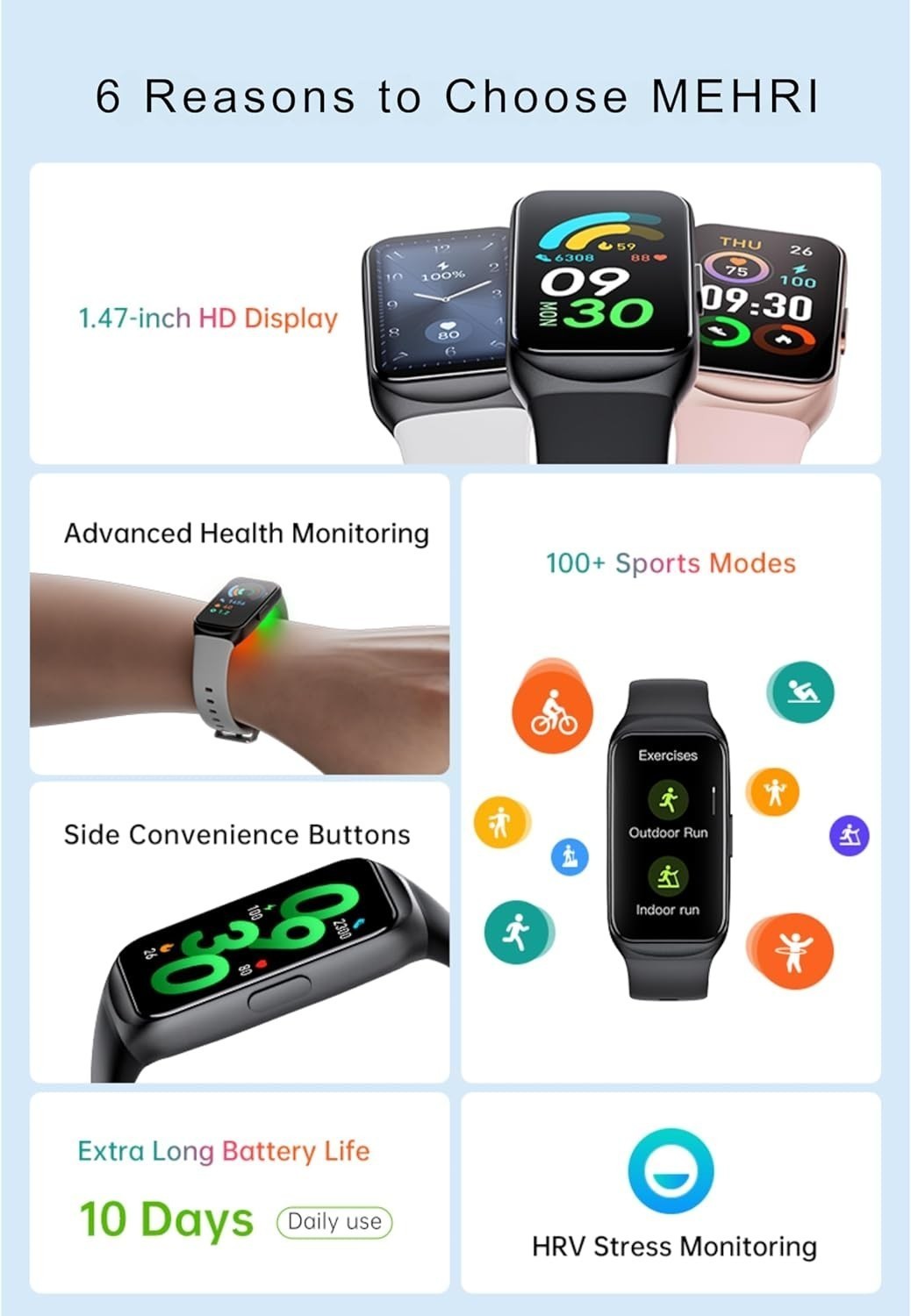 1.47″ Smart Watch Fitness Tracker for Men Women, Compatible with Android & iOS