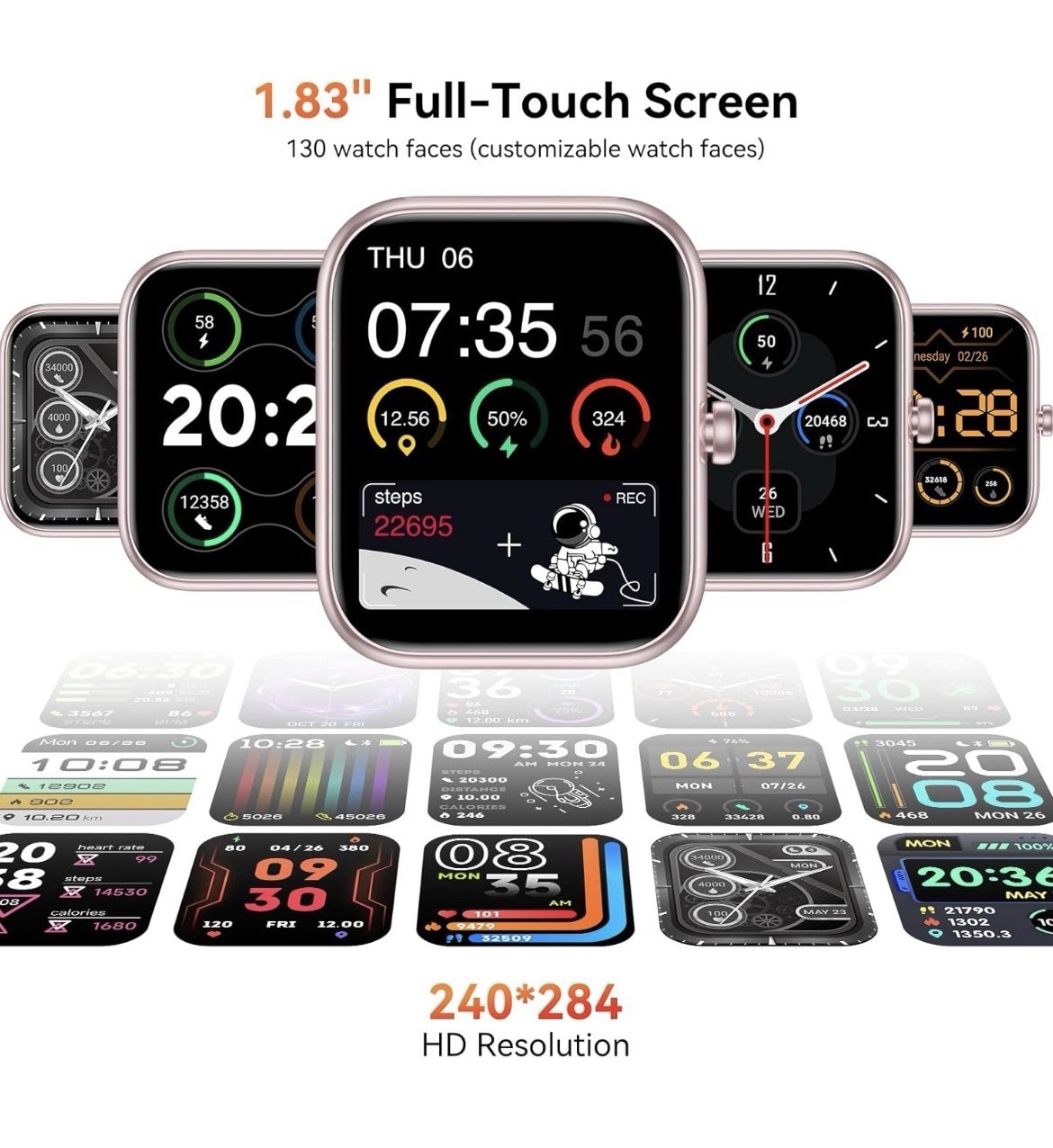 SENBONO Smart Watch Alexa BT Calls 1.83″ HD 120 Sport Modes Health Track -PINK