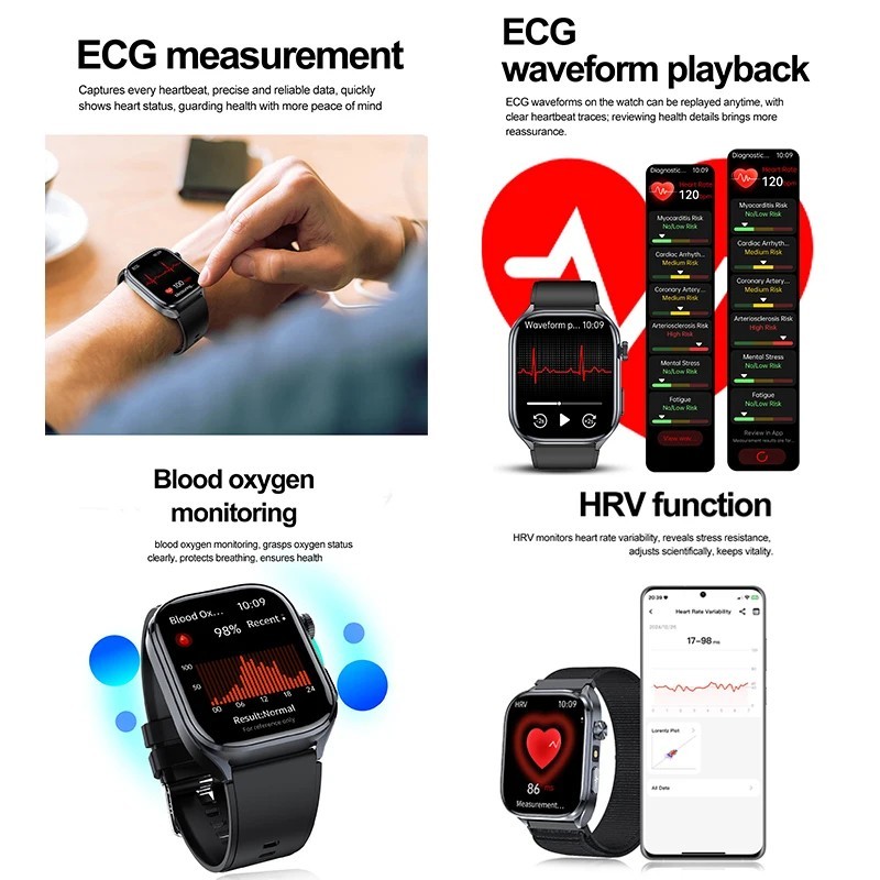 New Accurate ECG Smart Watch Heart Health Analysis Blood analysis Blood Lip 2025