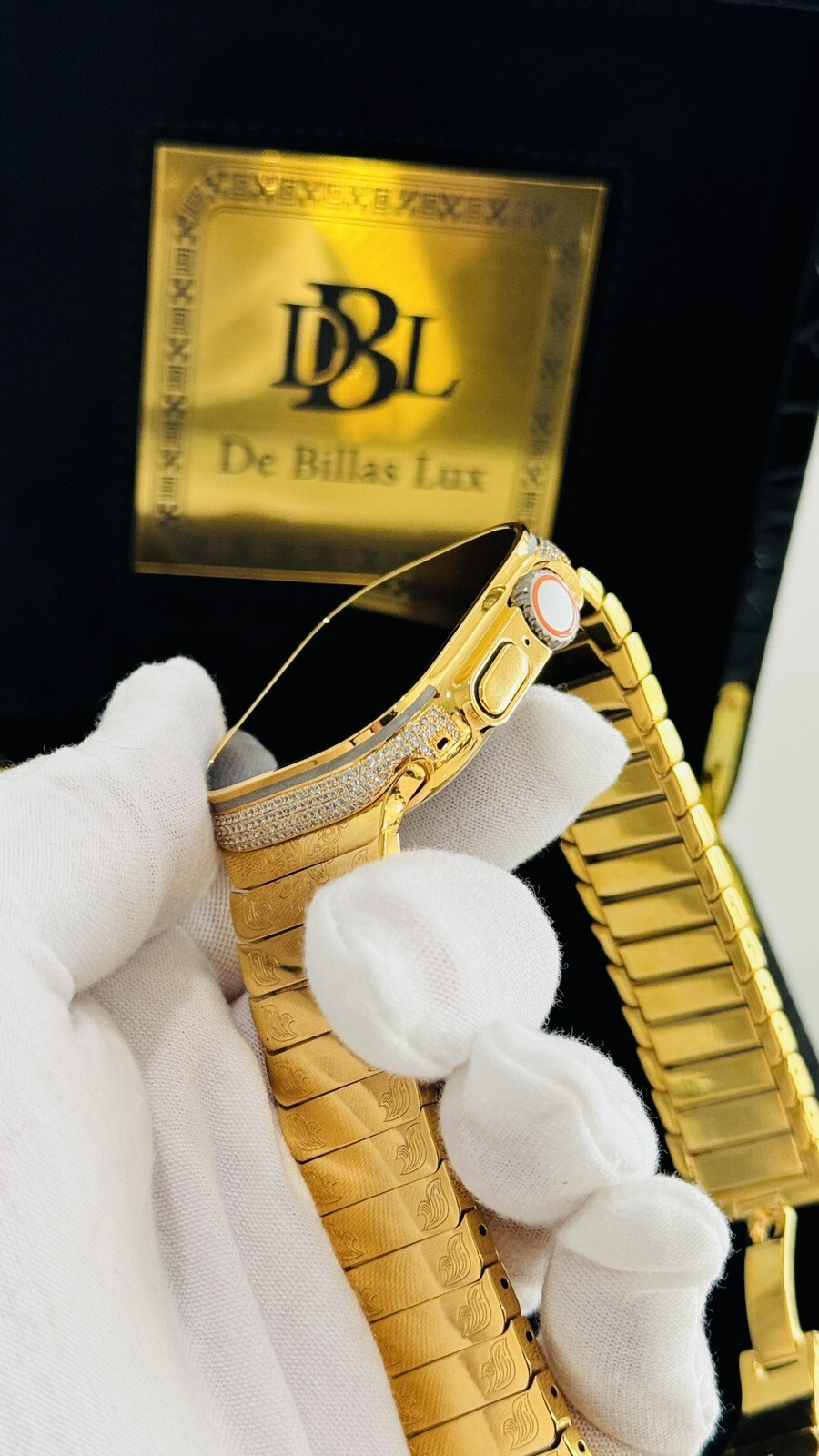 24k Gold Plated Apple Watch ULTRA 3 49mm Zircon Diamonds Engraved 24k Gold Band