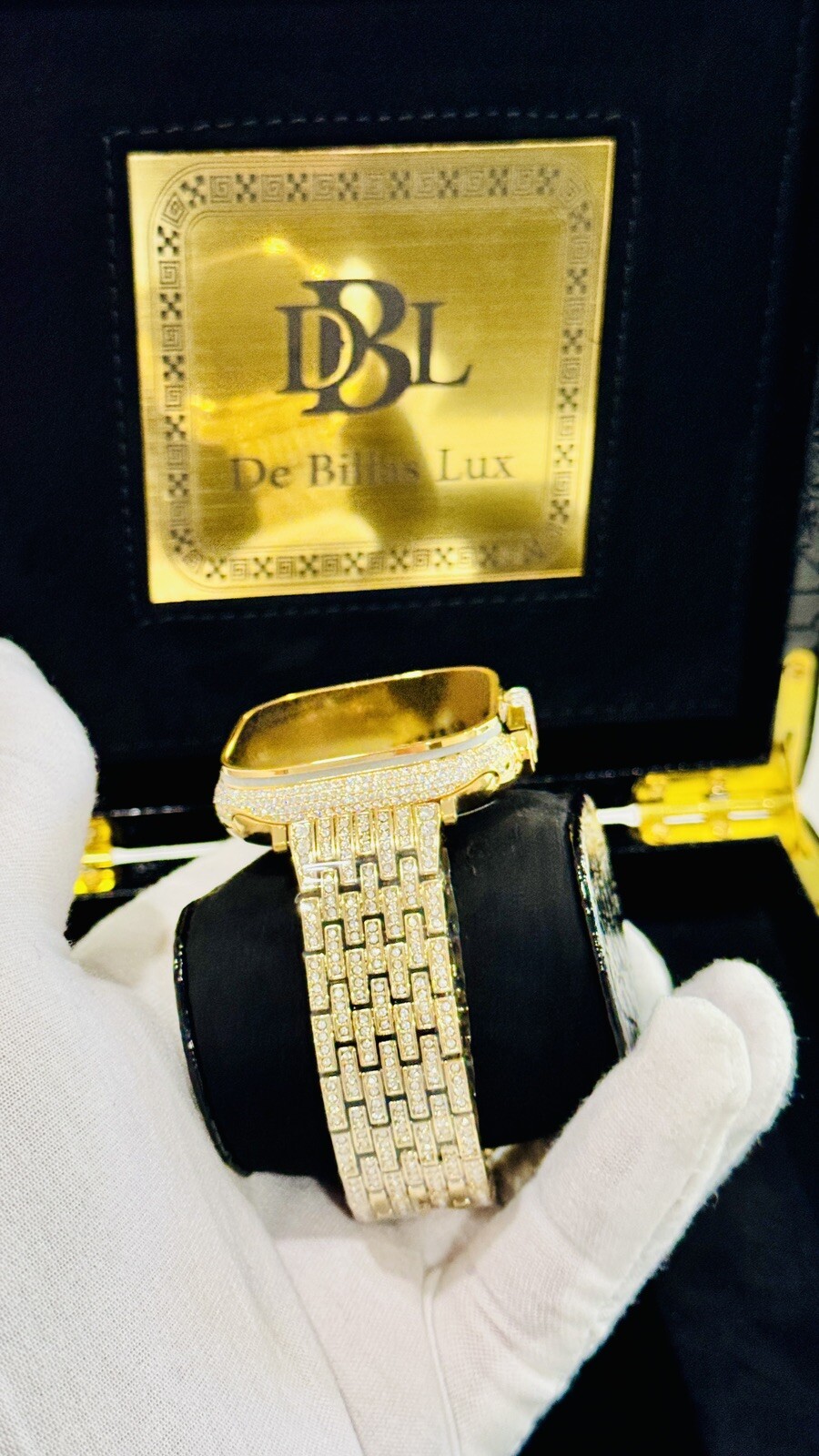 CUSTOM 24k Gold Plated Apple Watch ULTRA 2 49mm Zircon Diamonds ICED Gold Band
