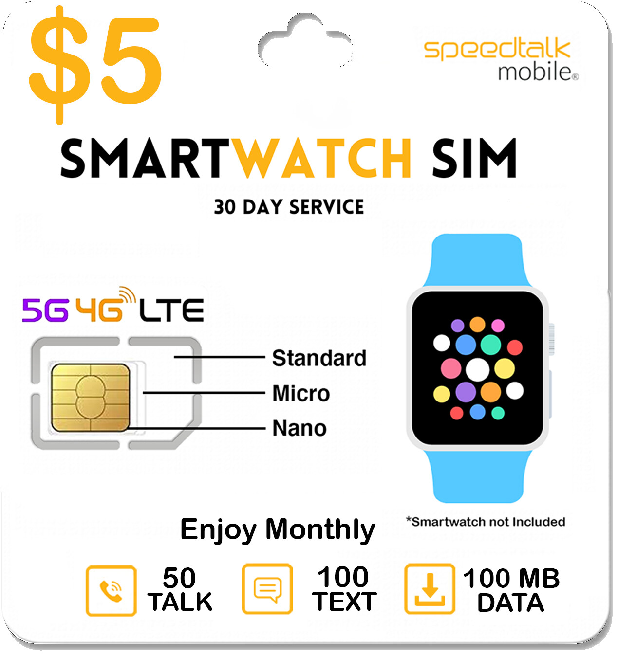 SpeedTalk SmartWatch SIM Card – 4G LTE GSM Smart Watch & Wearables – Roaming