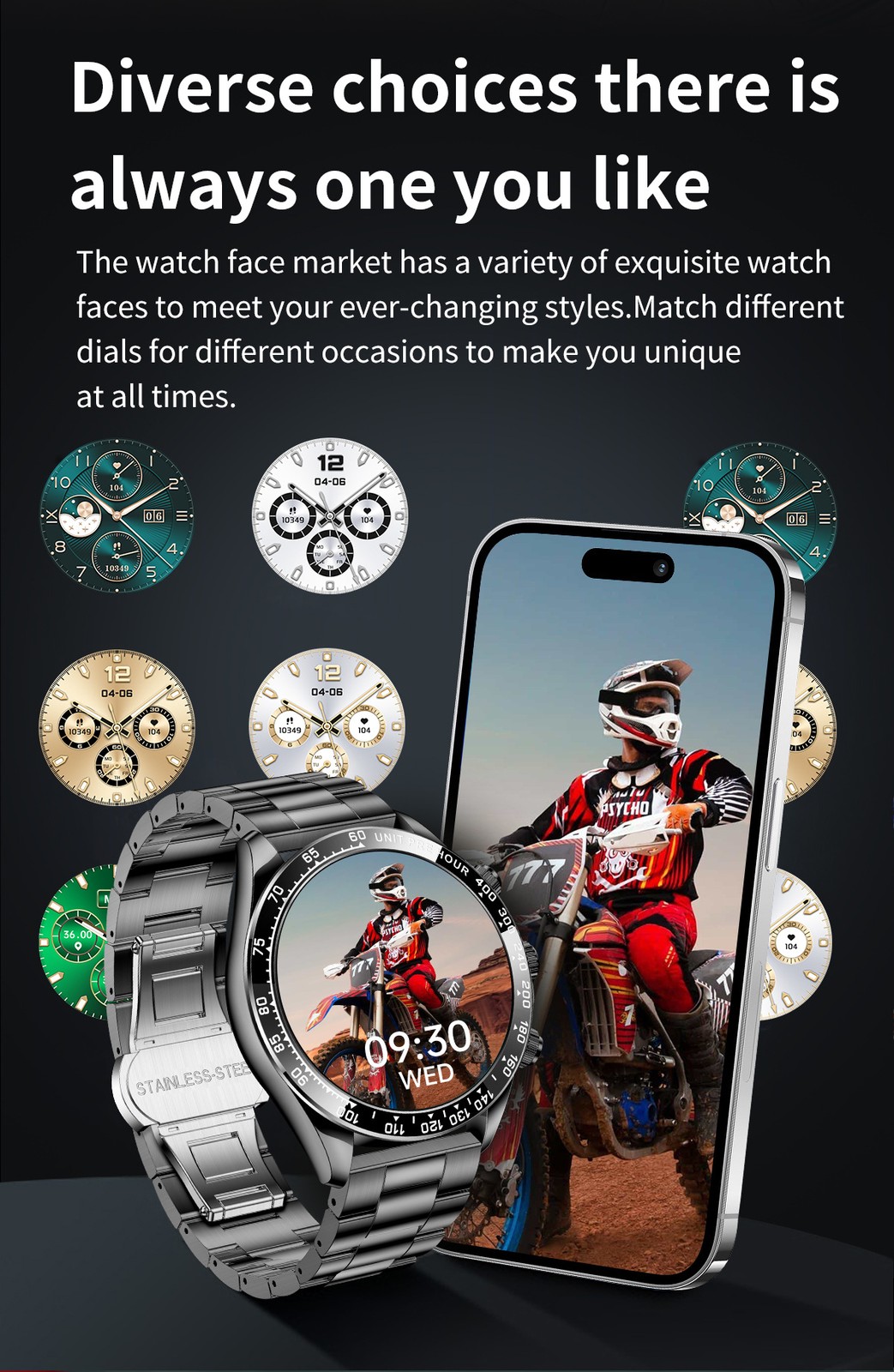 Men Smart Watch 1.43″ AMOLED Screen Bluetooth Call Stainless Steel Luxury Sport
