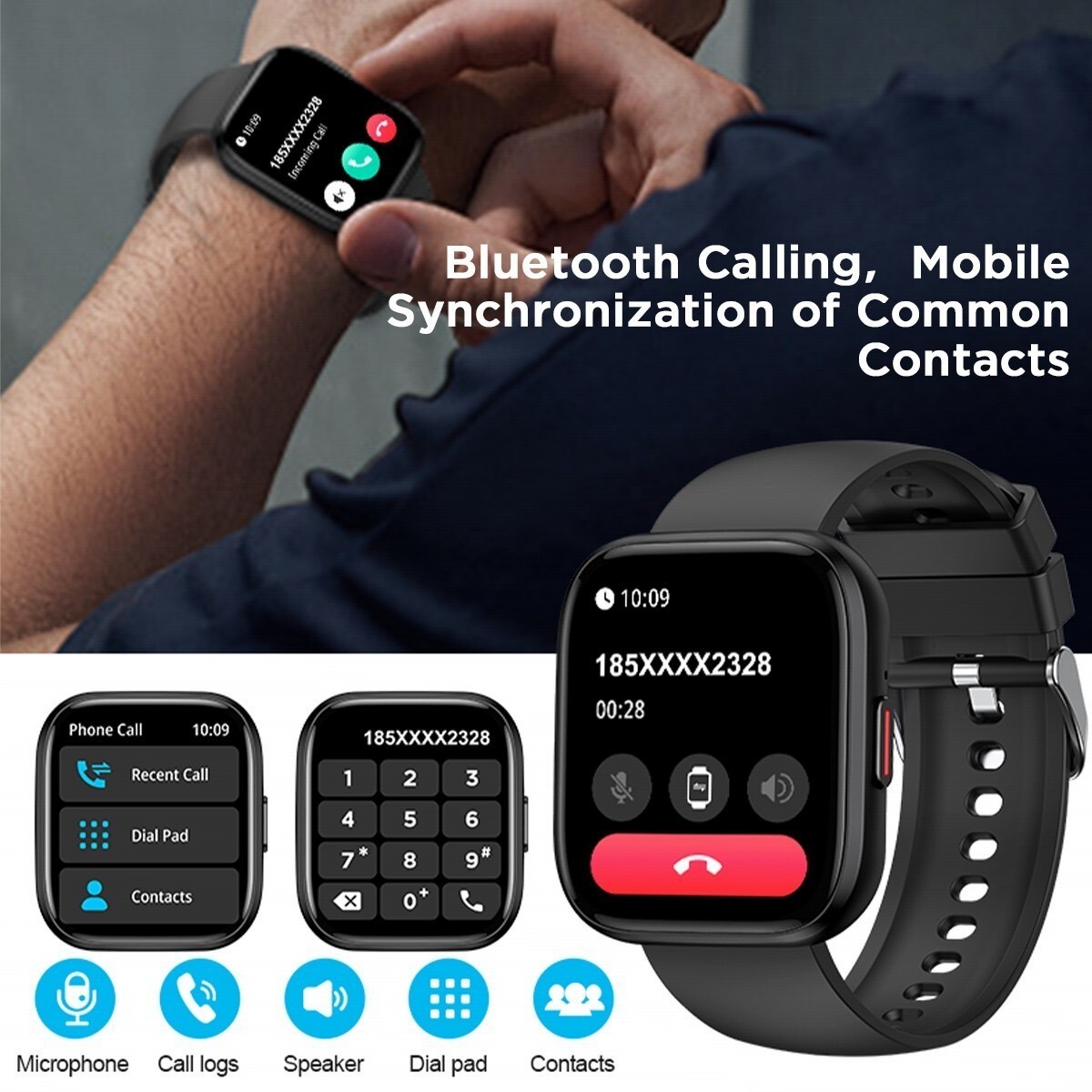 Smart Watch Bluetooth Heart Rate Blood Oxygen/Pressure Monitor Fitness Tracker