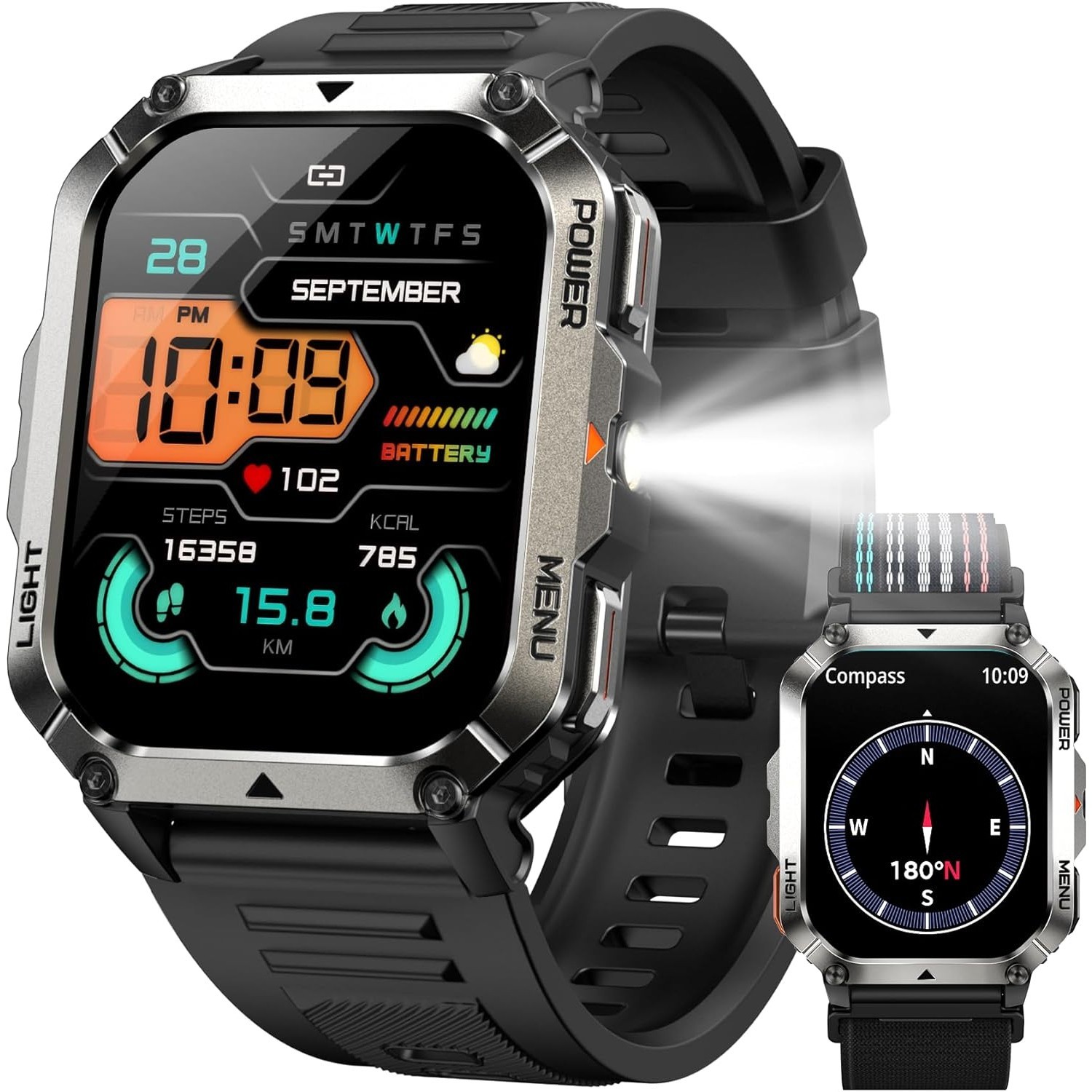 Blackview Military Smart Watch Men Built-in LED Lights Compass & 900Mah Battery