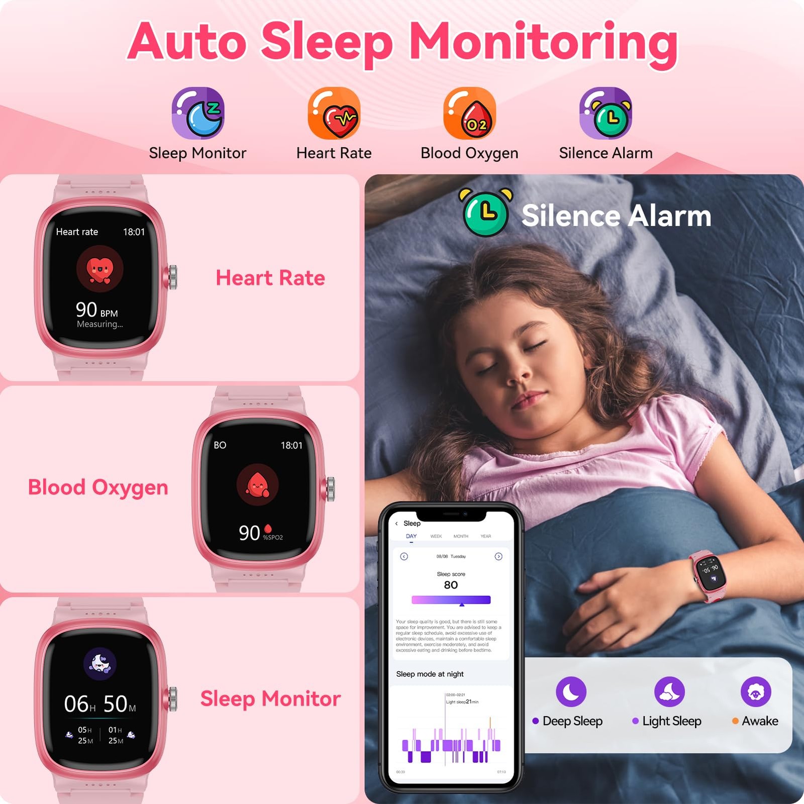 for with Heart Rate Sleep Monitor, Games/Alarm/IP68 Waterproof for Boys Girls…