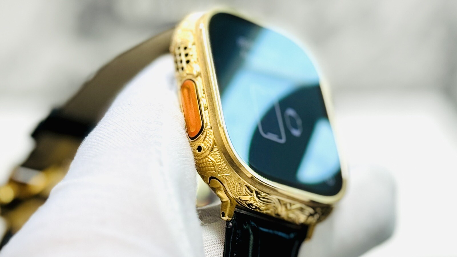 Apple Watch ULTRA 49mm Hand Engraved 24k Gold Plated With 24k Gold Plated Link B