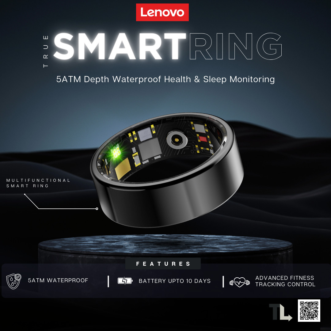Lenovo Smart Ring: 5ATM Depth Waterproof Health & Sleep Monitoring Finger Ring w