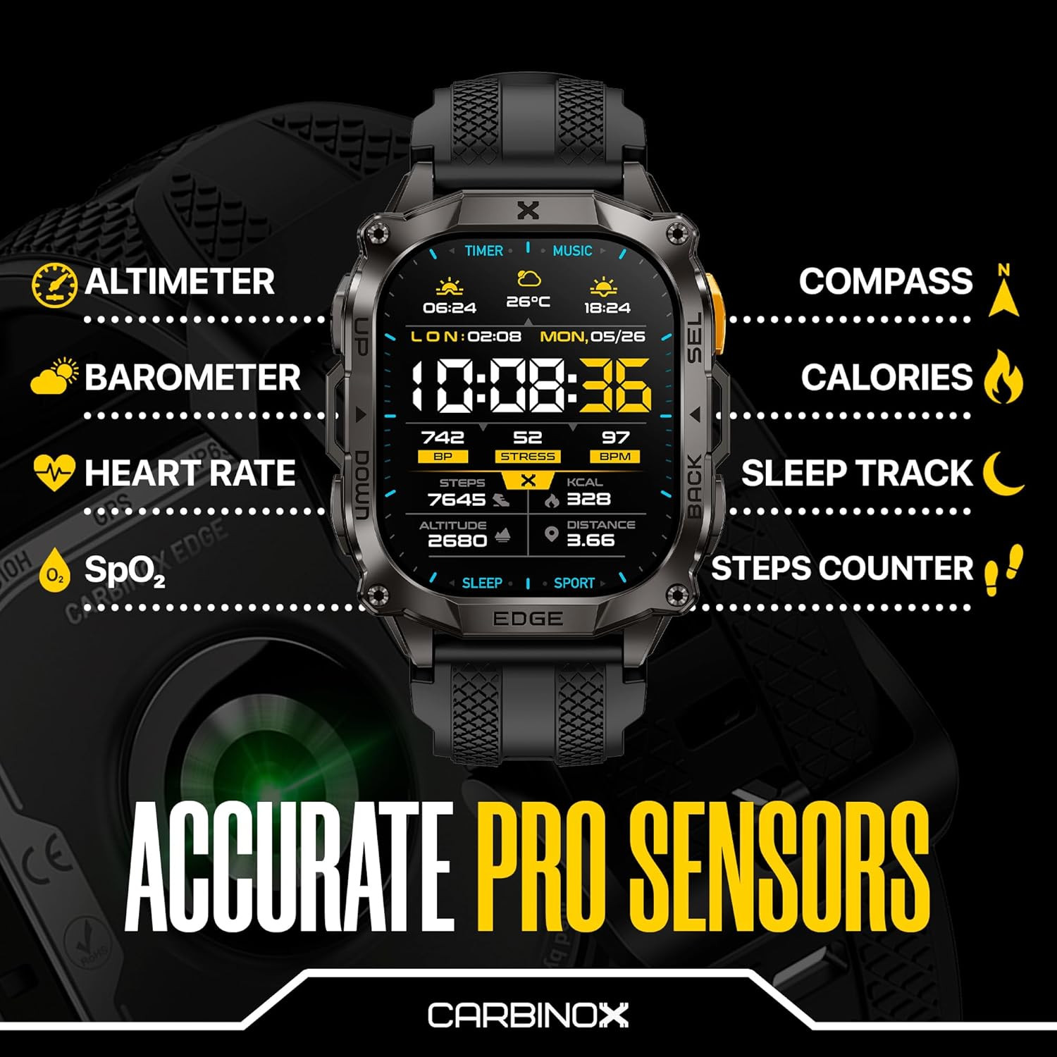 Edge Smart Watch Rugged, 1.96″ AMOLED, Stainless Steel, IP69K/5ATM Fitness Track