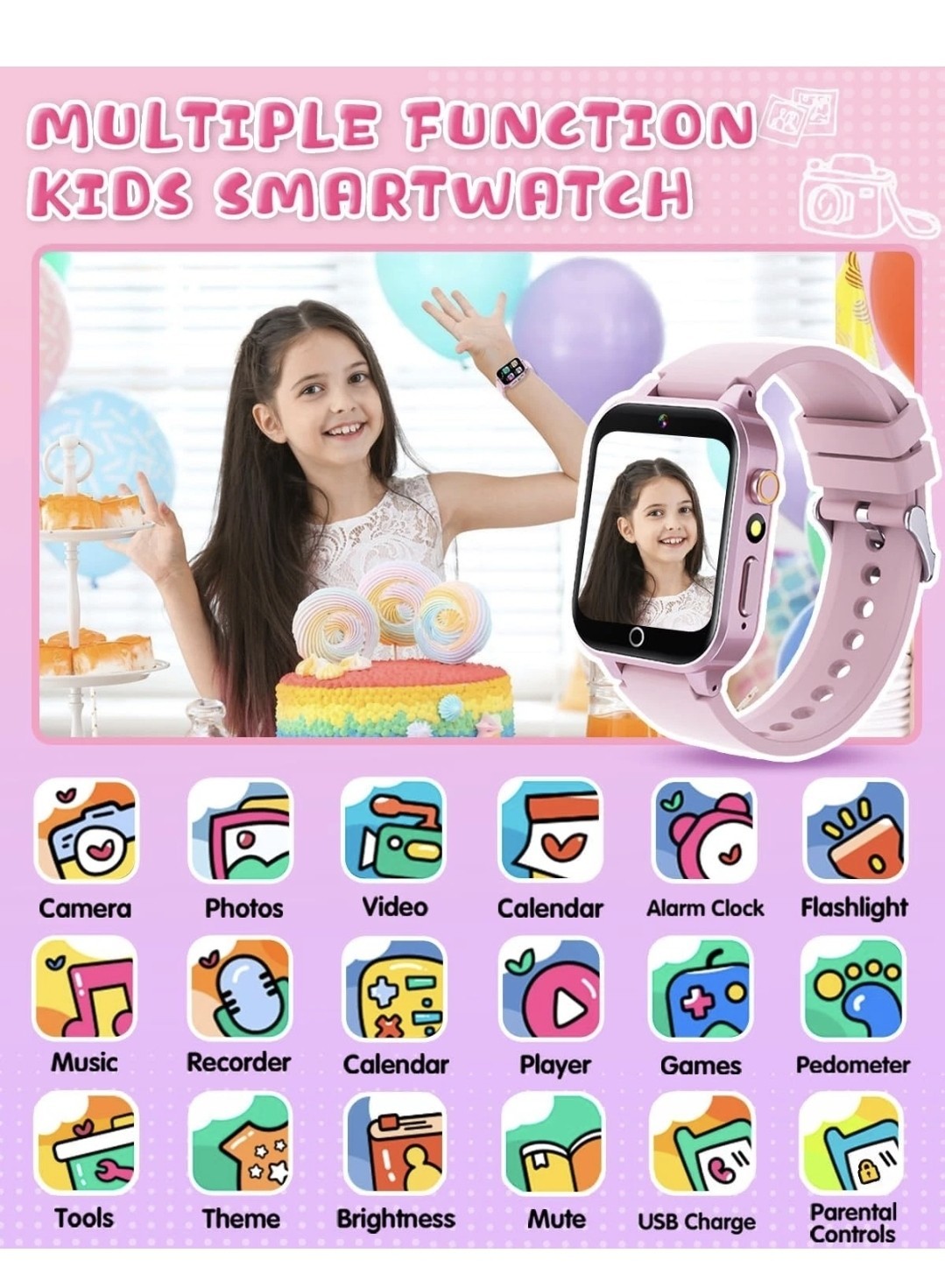 1.8″ Smart Watch for Kids: Alarm Pedometer Games Music Flash Light Camera Photos
