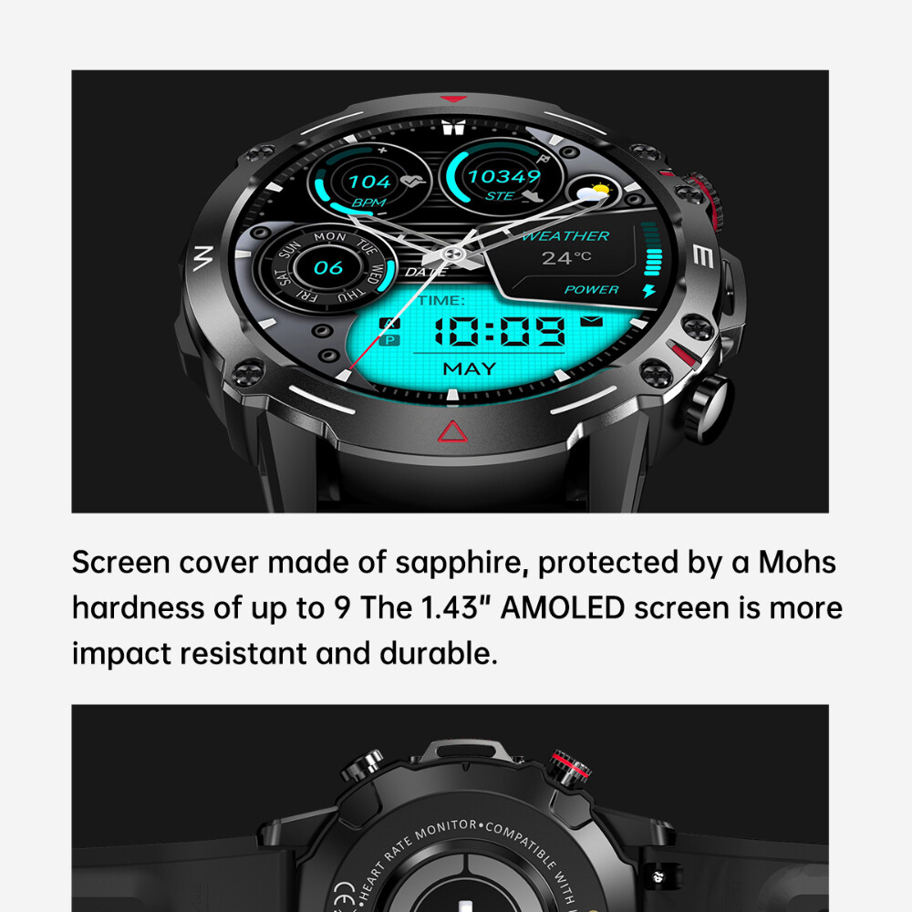 2025 Military AMOLED Smart Watch Bluetooth Call NFC Rugged Sport Fitness Tracker