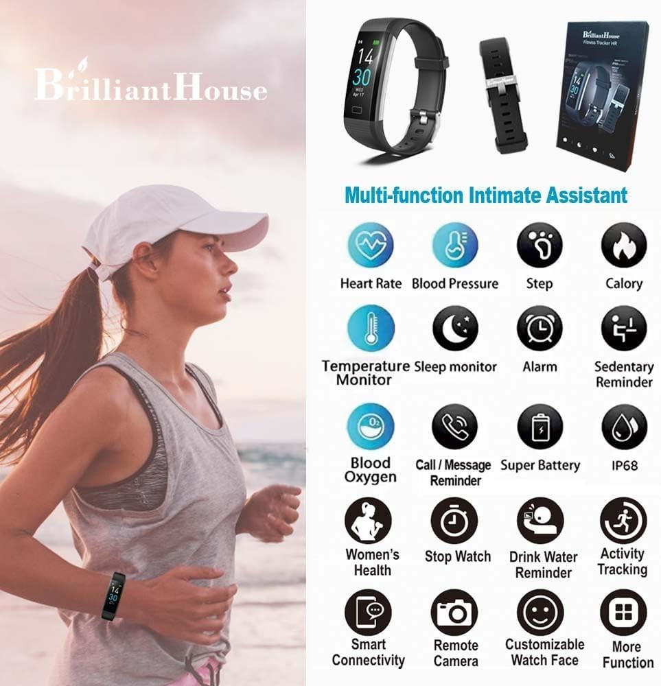Stylish Slim Fitness Tracker with Heart Rate Monitor & Sleep Analysis – Black