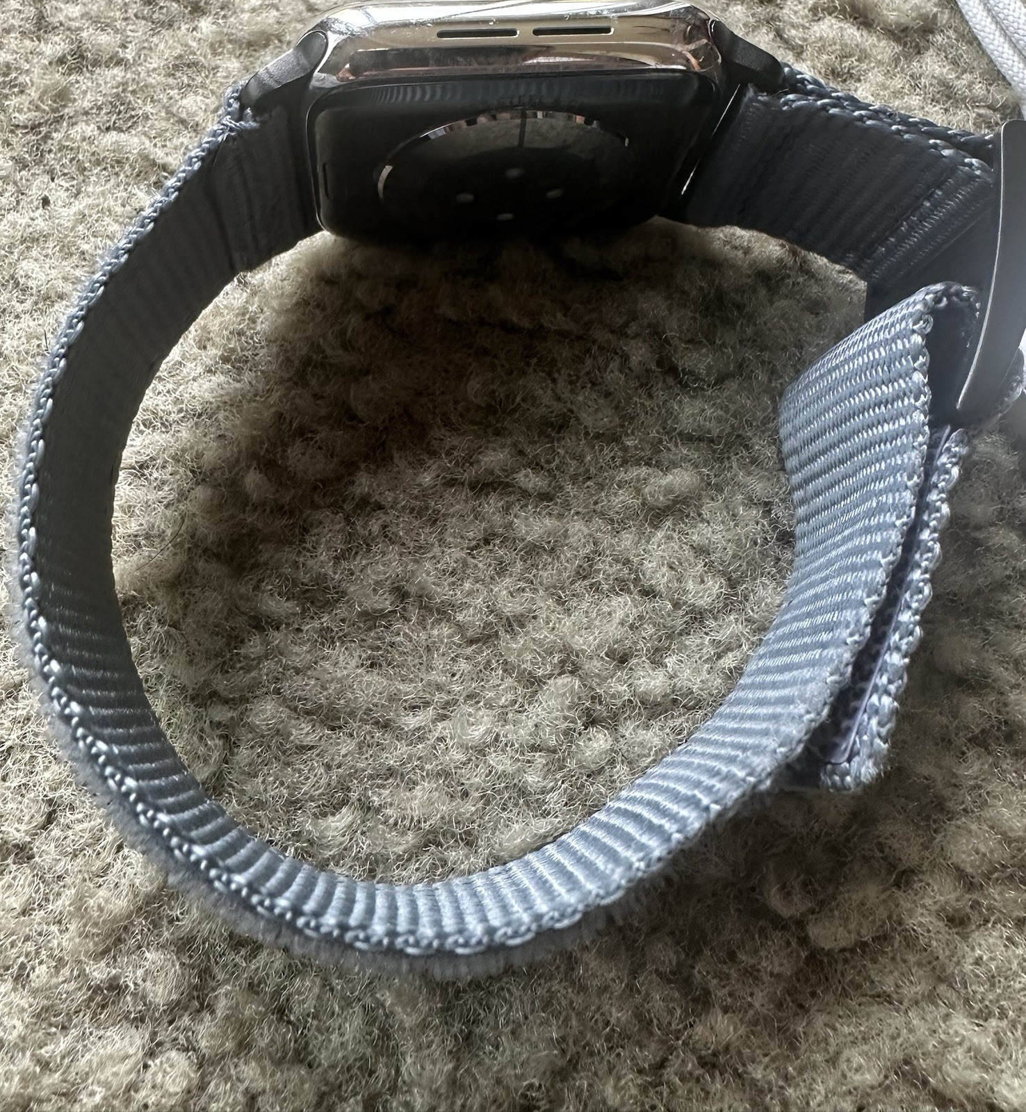 Apple Watch Series 6 44mm Stainless Steel Silver Case Gray Nylon Band Bluetooth
