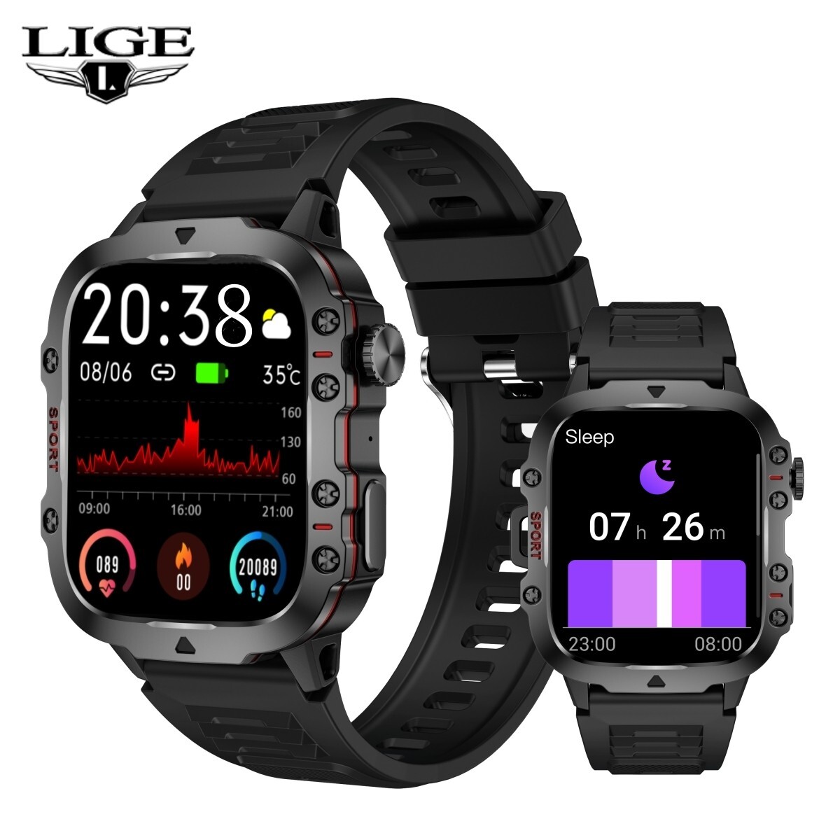 Smart Watch Men Military Sports Fitness Tracker Blood Oxygen Wristwatch Gift