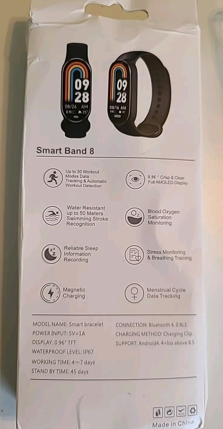 Smart Band 8 Smart Bracelet Blood Oxygen Fitness Tracker Bluetooth New in Box
