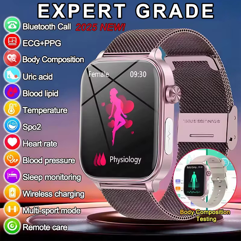 ECG PPG Smart Watch Women Menstrual BP Lipid Uric Acid Tracker 2025