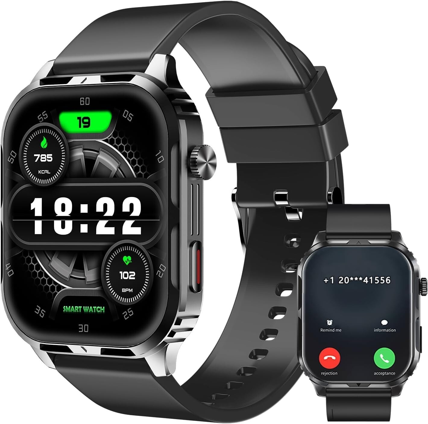 Smart Watch 2.1″ HD Screen Military Watches Call Text Heart Rate ActivityTracker