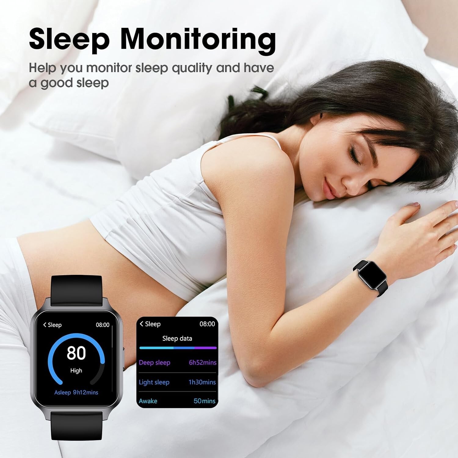 Unisex Smart Watch Fitness Features 42Mm Full Touch Screen Waterproof Black