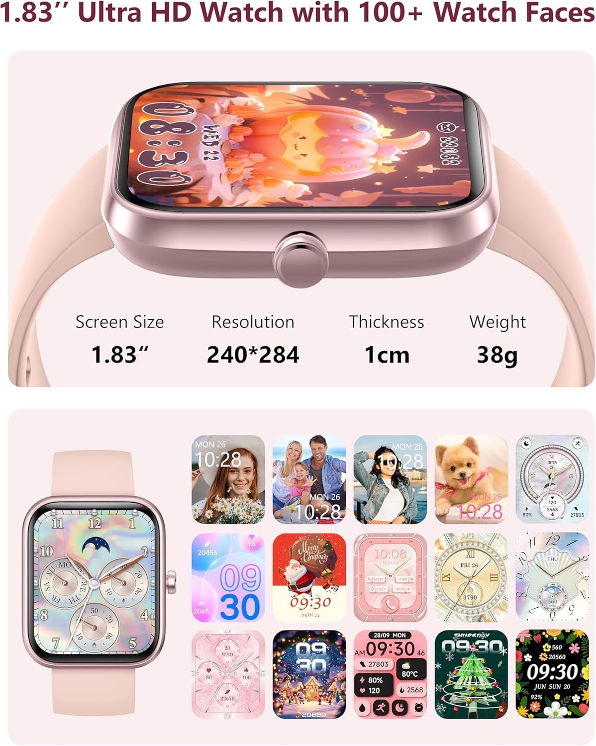 Smart Watch 1.83” for Women & Men IP68 Waterproof for Android & iOS