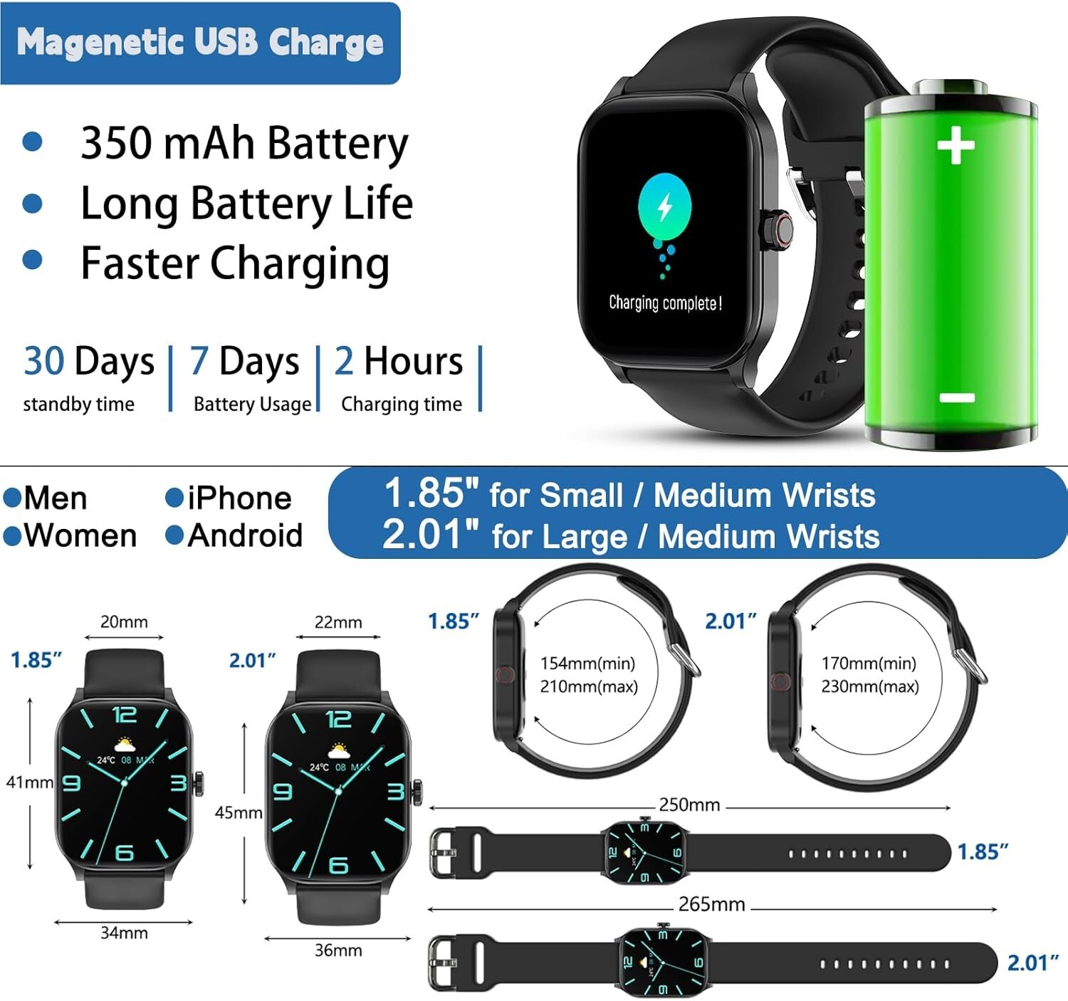 Smart Watch(Answer/Make Call), 1.85″ HD Smartwatch for Women Men, Fitness Tracke