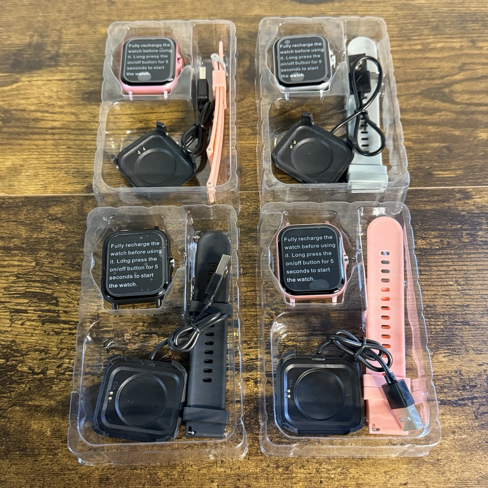 NEW – Lot of Four TB39 Smartwatches 2 Pink 1 Silver 1 Black