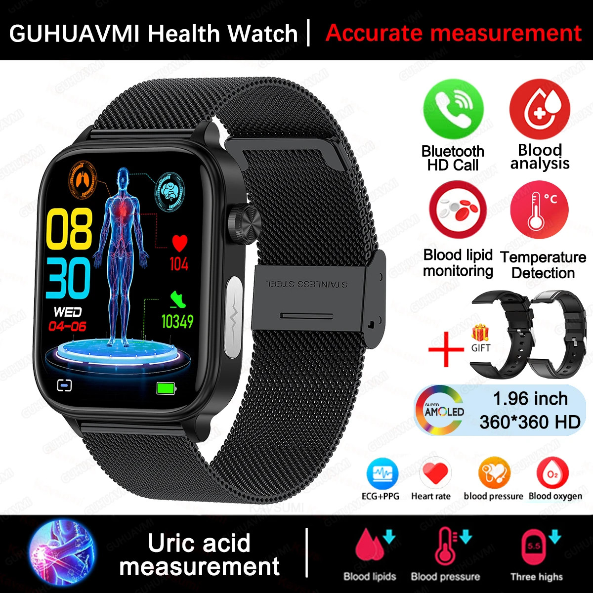 2025 New Xiaomi ECG+PPG Blood Lipid and Uric Acid Health Smart Watch