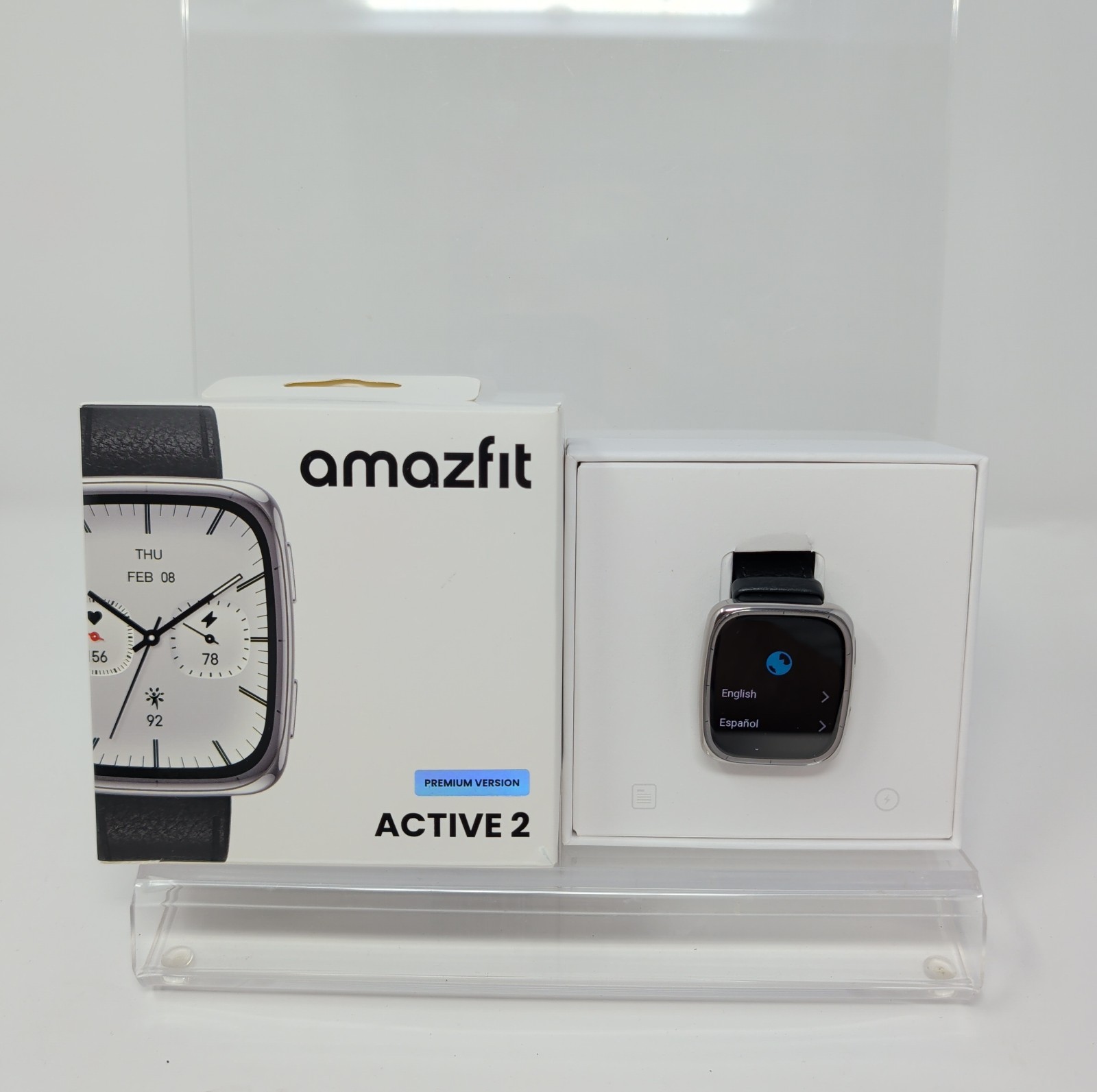 Open Box, Amazfit Active 2 Premium Square Smartwatch A2440 GPS AMOLED NFC