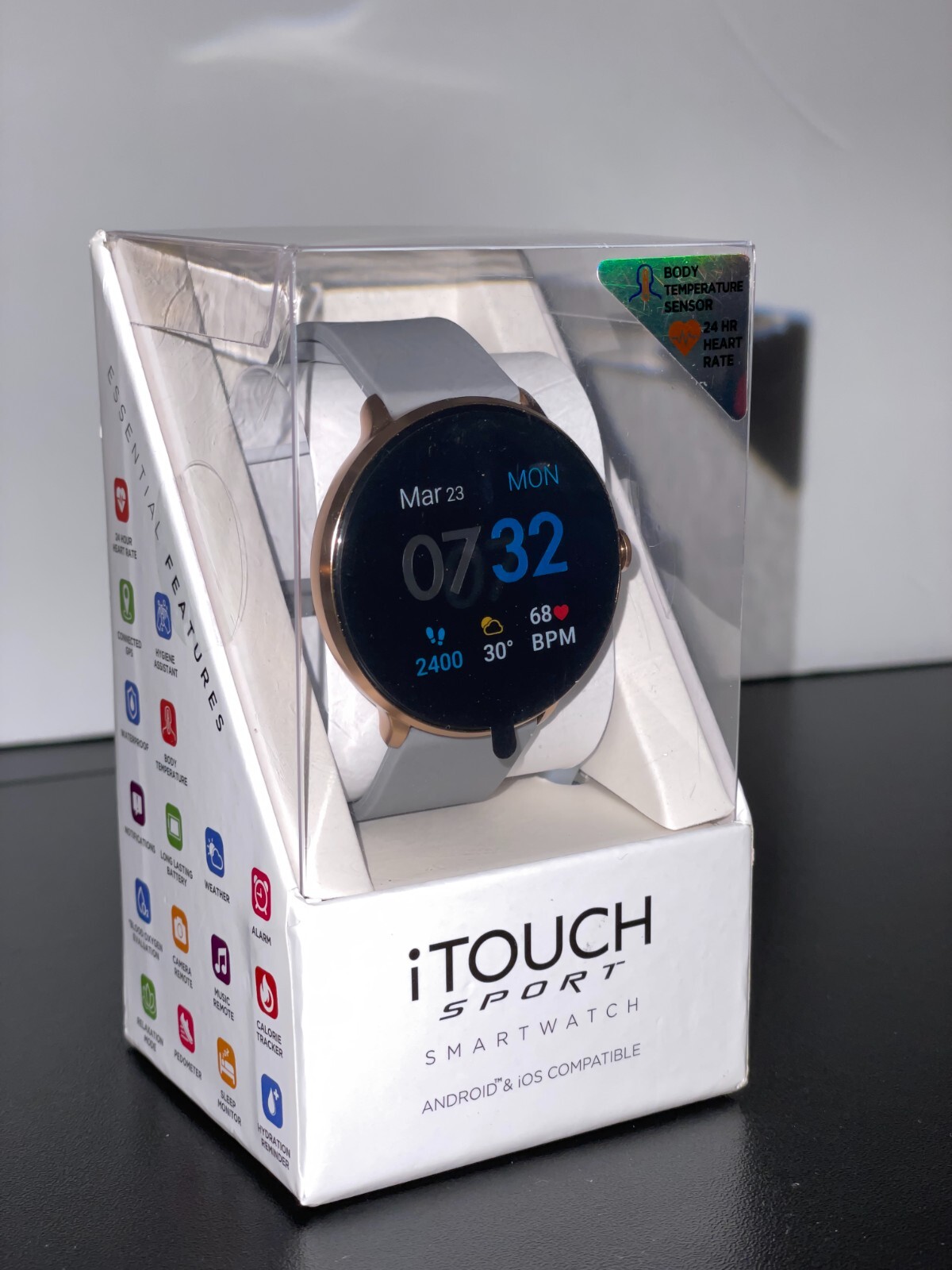 iTouch Sport Smartwatch 43mm Rose Gold +Gray Strap Android iOS