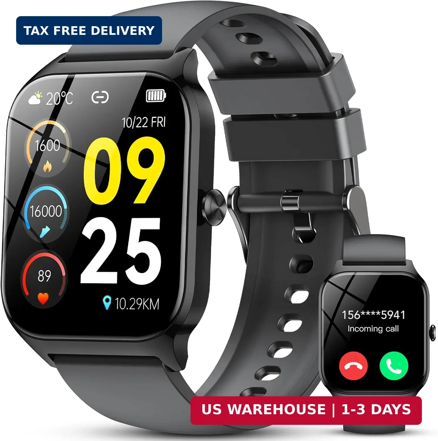 Smart Watch for Men Women, 1.85″ HD Fitness Tracker with Bluetooth Calls/AI Voic
