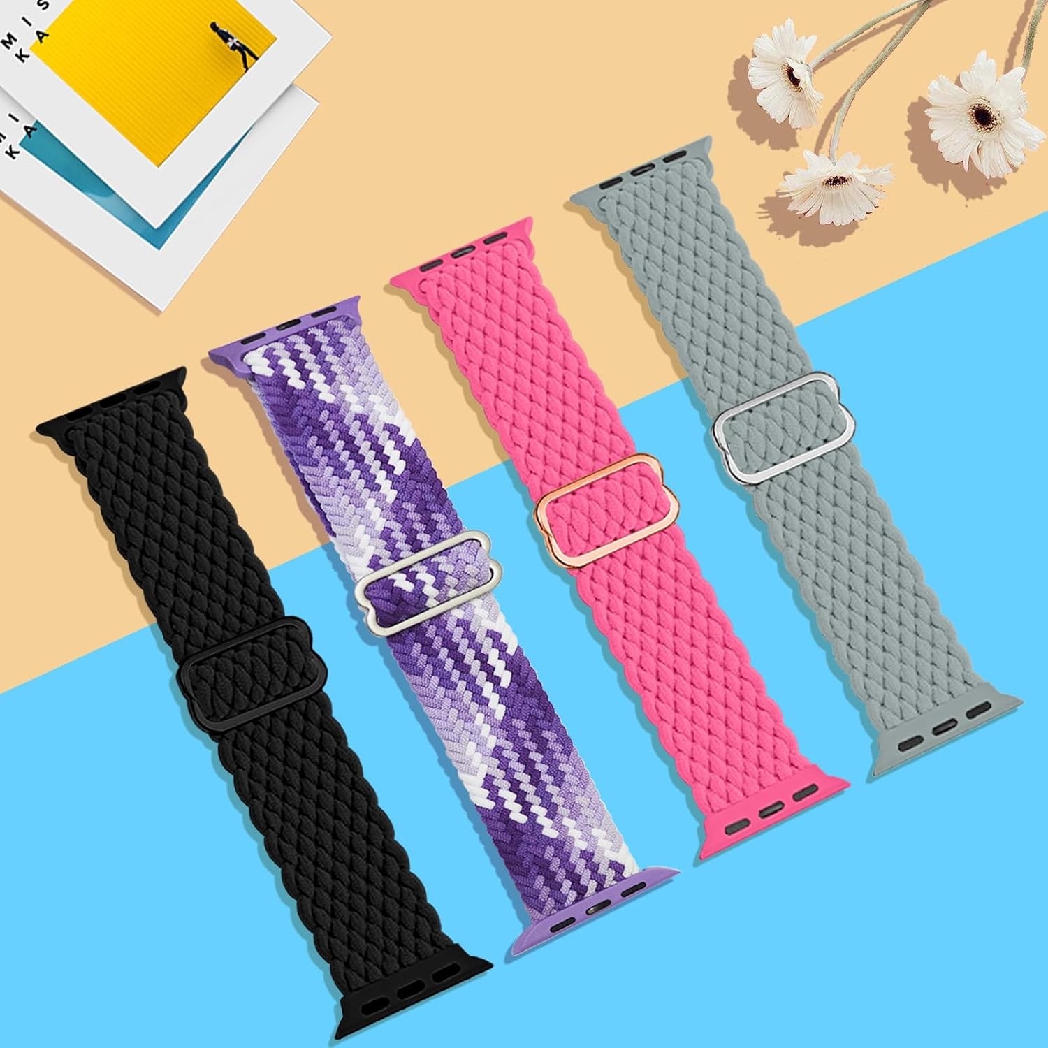4 Pack Braided Solo Loop Strap Compatible with Apple Watch 38mm 40mm 41mm