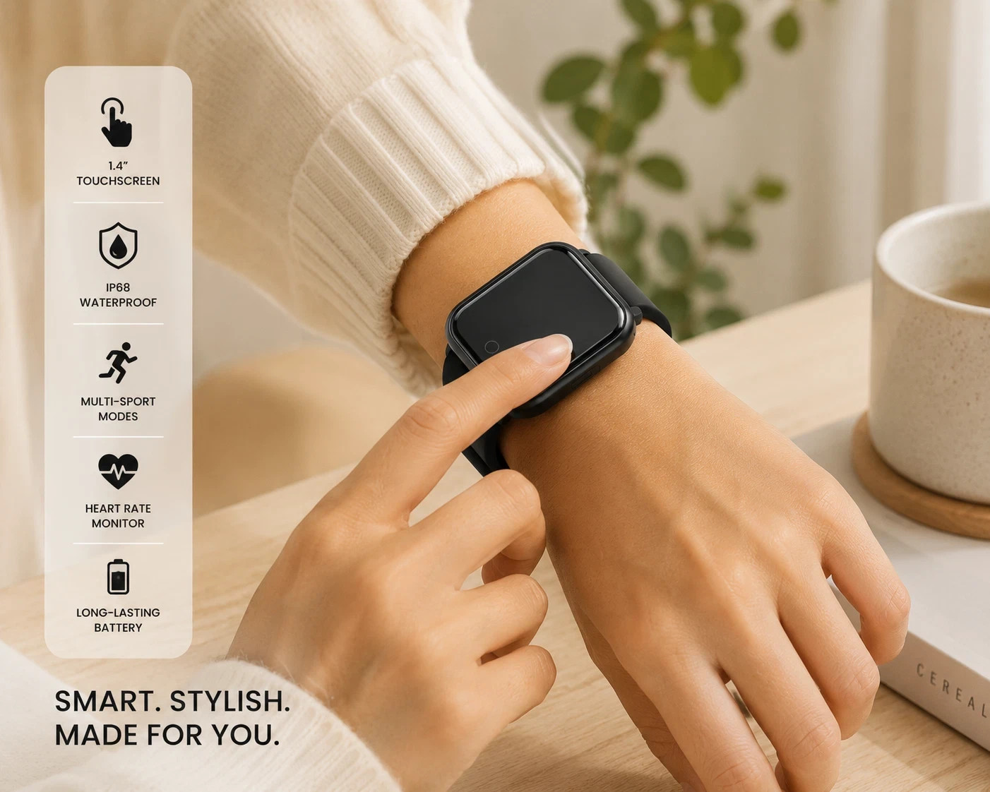 Smart Watch for Android & iOS – 1.4″ Touchscreen, Waterproof, Multiple Watch Fac