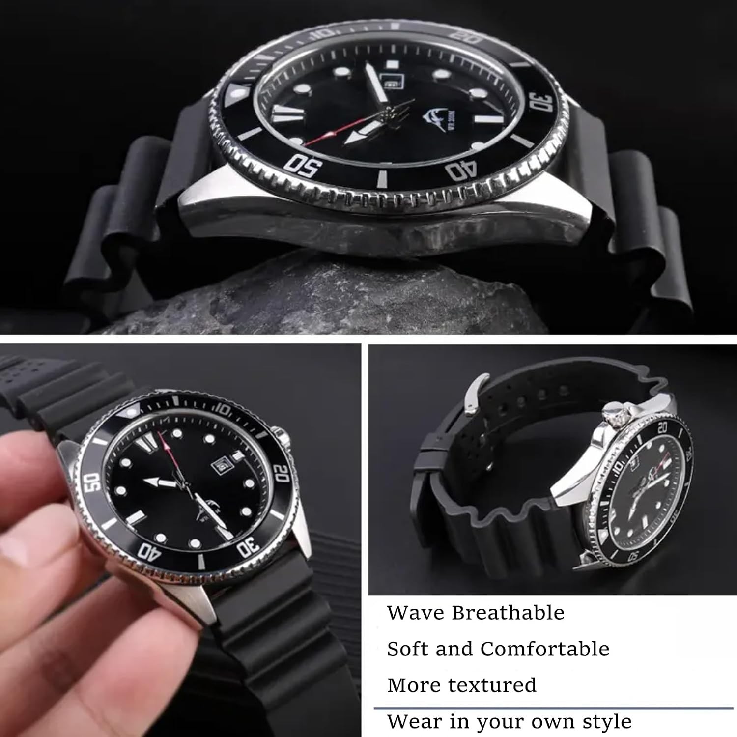 FKM Rubber Case For Universal Sporty Diving Watch Strap 18mm 20mm 22mm 24mm