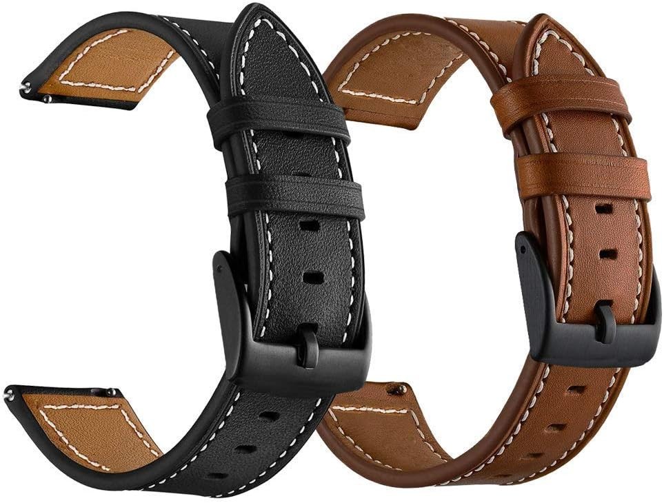2 Pack Leather Strap Compatible with Galaxy Watch 7/6 Classic 47mm 43mm