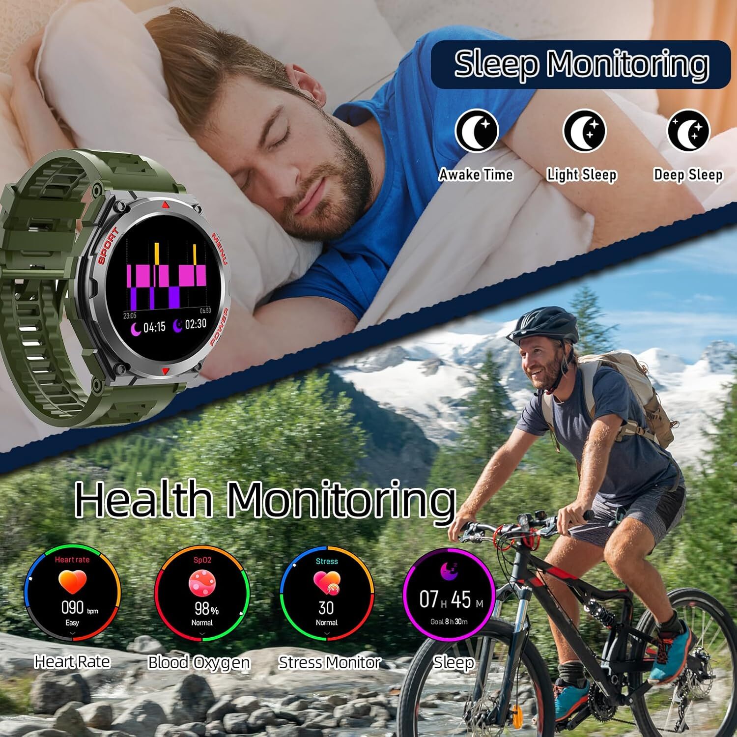 Military Smart Watch Make Call Heart Rate Waterproof for Google Pixel 9 9 Pro
