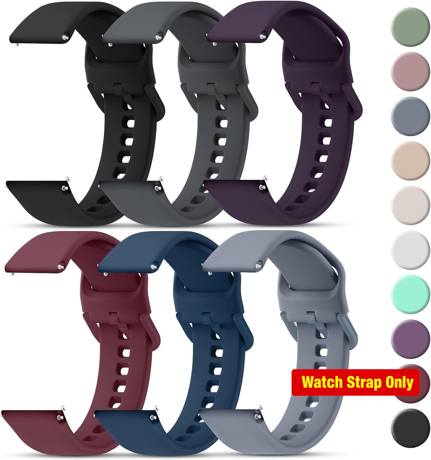 Strap Only For 20mm 22mm Silicone Quick Release Watch Bands with Metal Buckle