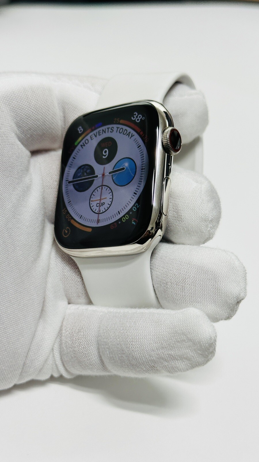 Custom WHITE Gold Plated 45MM Apple Watch SERIES 7 White Sport Band