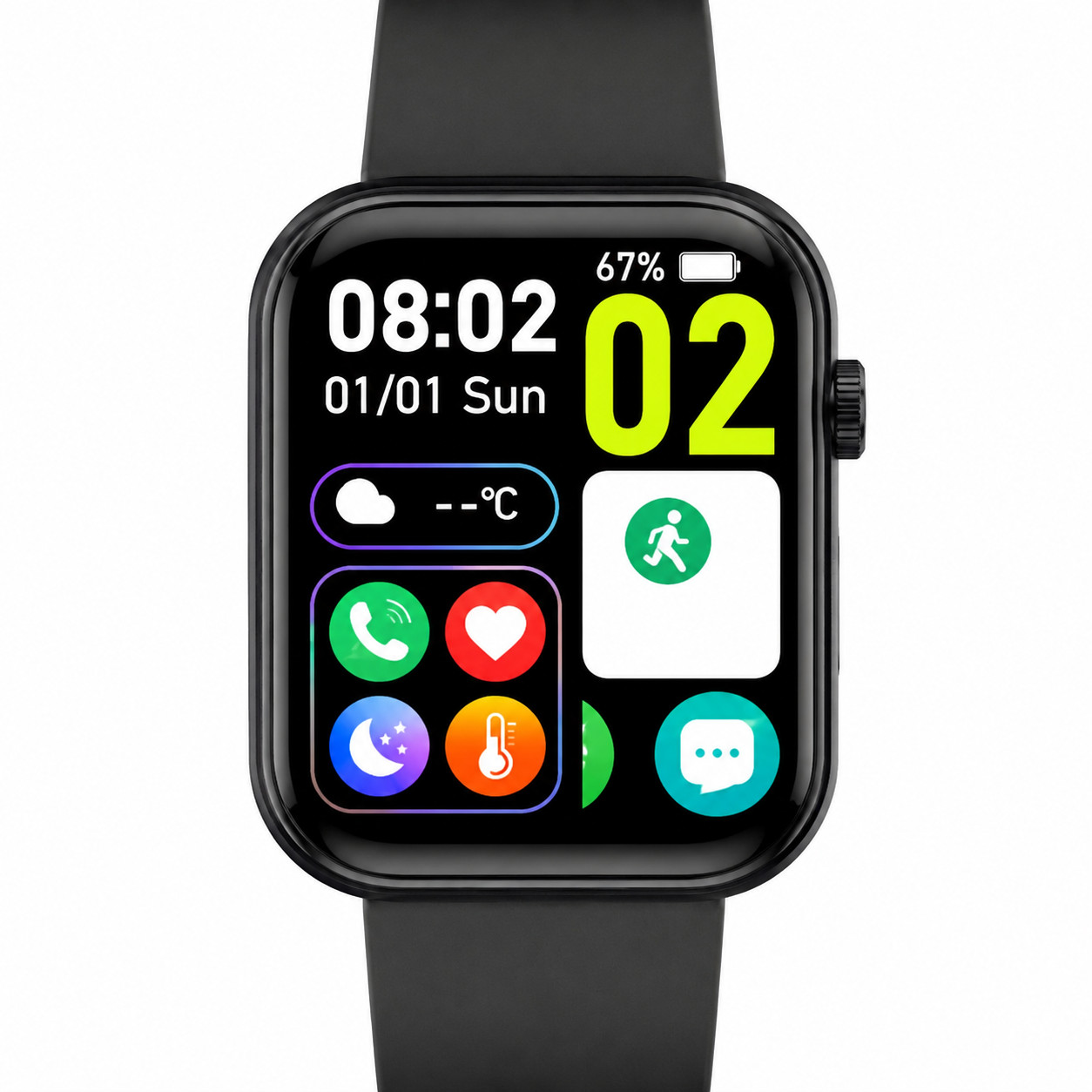 Smart Watch with Call Function Sleep Activity Tracker Black Silicone Band