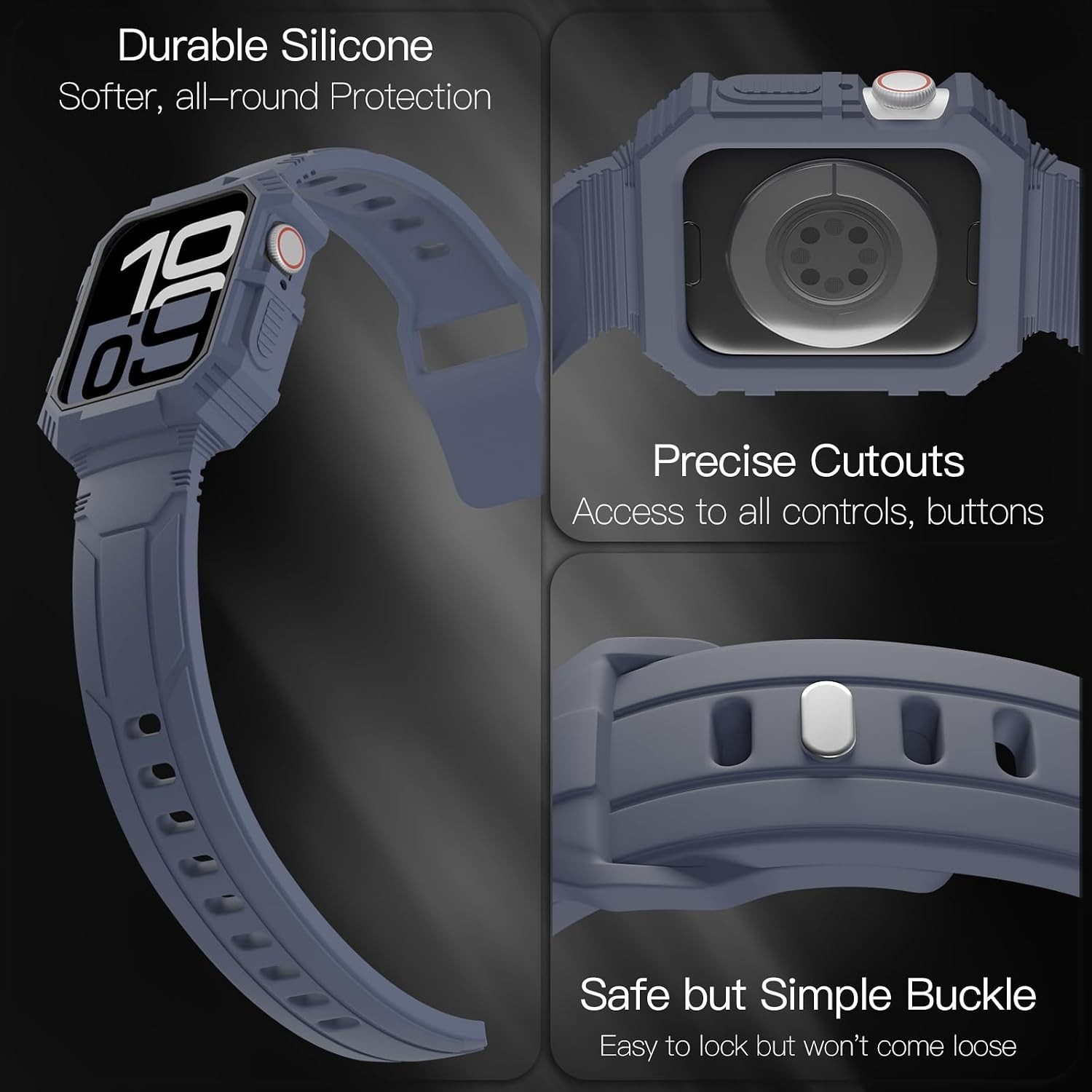 Shockproof Bumper Case for Apple Watch 38mm 40mm 41mm Rugged Silicone Sport Band
